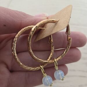 Gold Hoop Earrings with Opalite Crystals